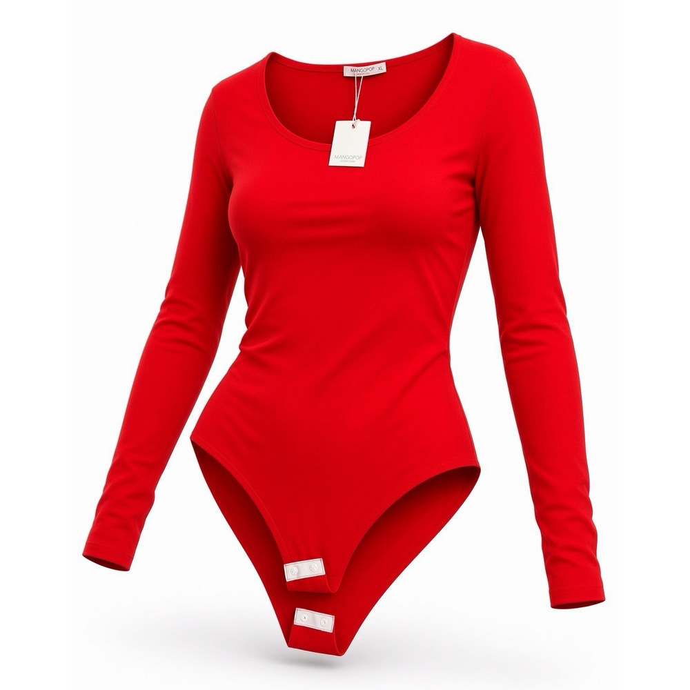 NWT MANGOPOP Red Long Sleeve Scoop Neck Bodysuit XXL Plus Size Snap Crotch
